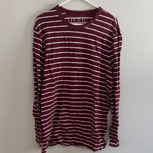 American Eagle Outfitters Men's Burgundy and White Striped Long Sleeve Tee 3